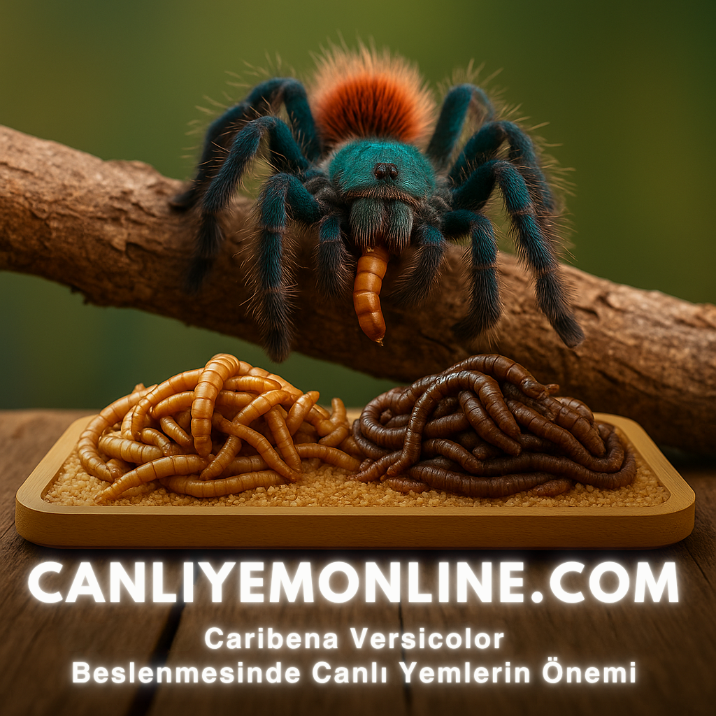 Egzotik tarantula türleri arasında en göz alıcı ve bakımı keyifli türlerden biri olan Caribena versicolor, canlı yemlerle beslenmesi gereken etçil bir canlıdır.