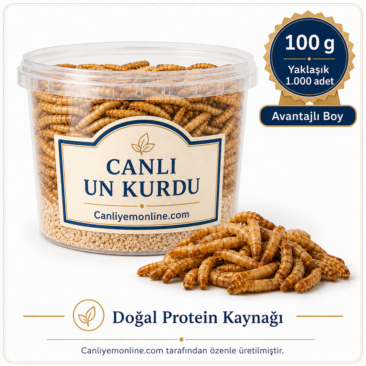 Un Kurdu (Tenebrio Molitor) – Canlı Yem |  100 Gr Yaklaşık 1000 Ad.