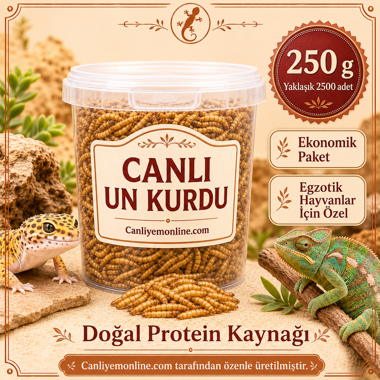 KOÇLAR Canlı Yem | Egzotik Hayvanlar İçin | Un Kurdu | 250 Gr Yaklaşık 2500 Ad.