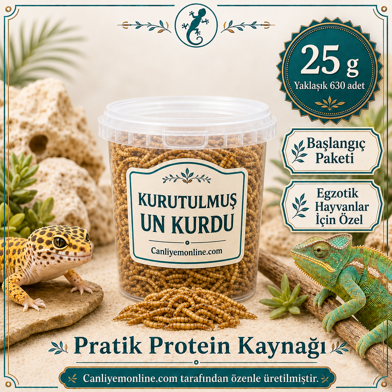 KOÇLAR Kurutulmuş Un Kurdu | Egzotik Hayvanlar İçin | 25 Gr Yaklaşık 630 Ad.