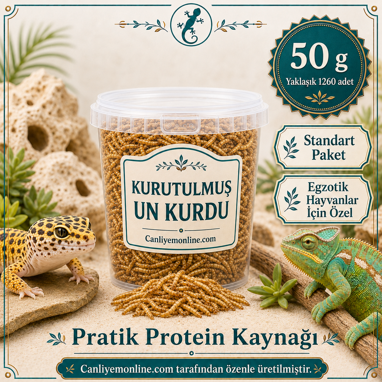 KOÇLAR Kurutulmuş Un Kurdu | Egzotik Hayvanlar İçin | 50 Gr Yaklaşık 1260 Ad.