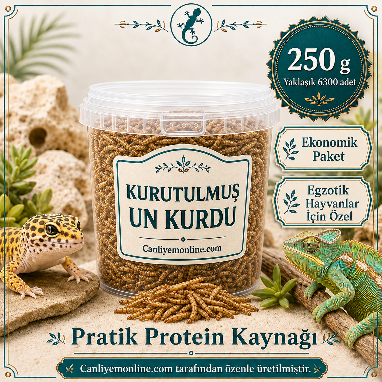 KOÇLAR Kurutulmuş Un Kurdu | Egzotik Hayvanlar İçin | 250 Gr Yaklaşık 6300 Ad.
