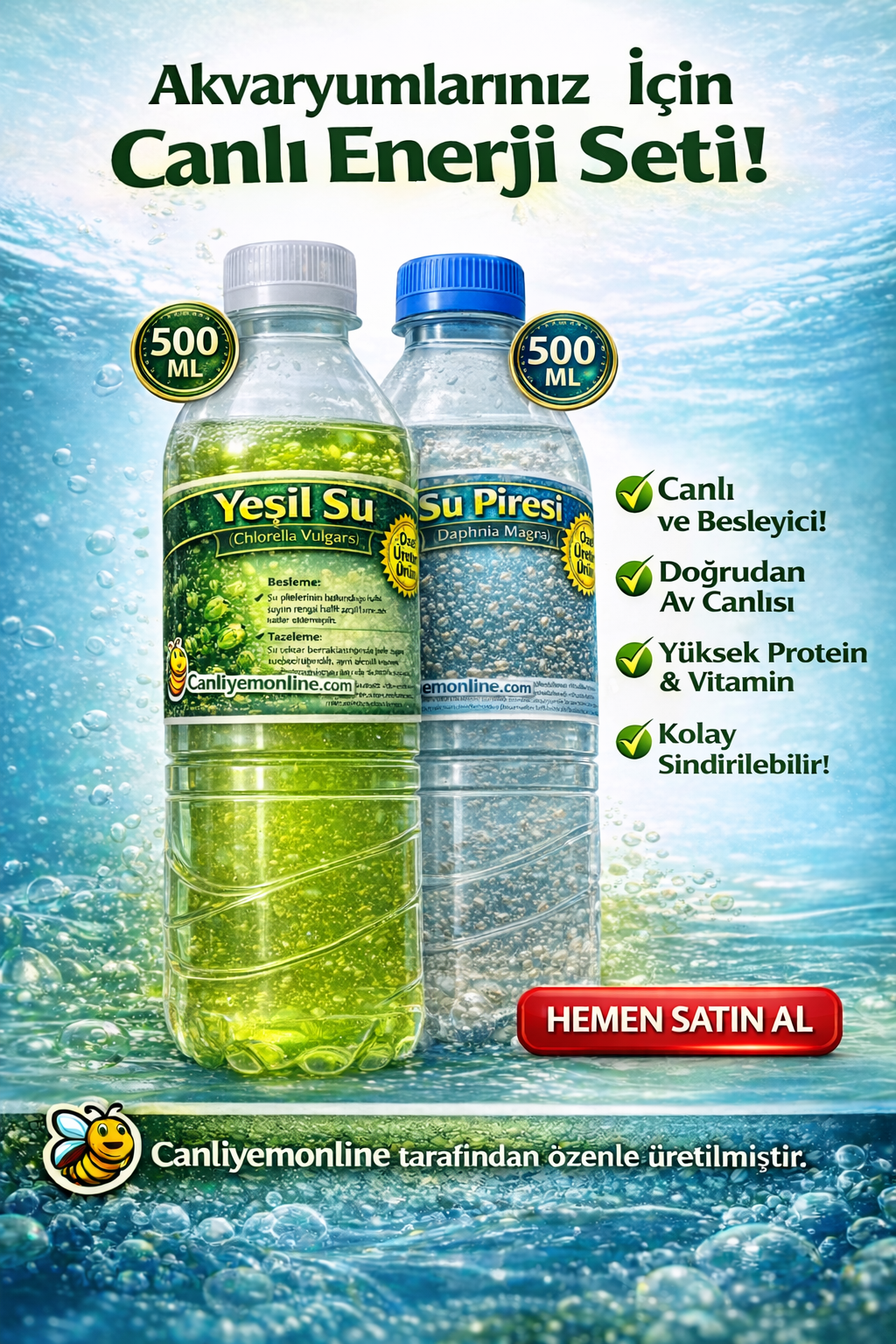 KOÇLAR Su Piresi (Daphnia Magna) 0.5 Lt. + Yeşil Su 0,5 Lt.