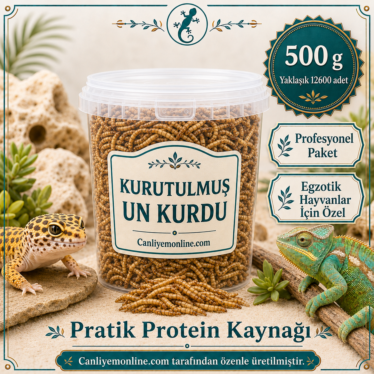 KOÇLAR Kurutulmuş Un Kurdu | Egzotik Hayvanlar İçin | 500 Gr Yaklaşık 12630 Ad.