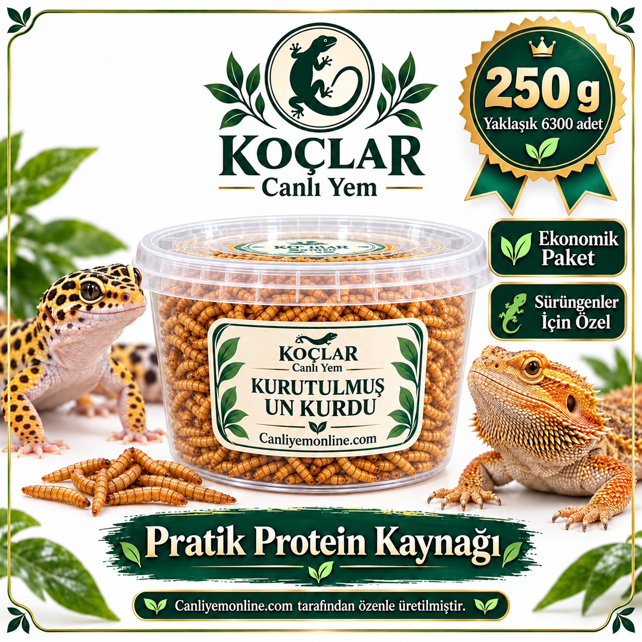 KOÇLAR Amfibiler İçin Kurutulmuş Yem |  250 Gr Yaklaşık 6300 Ad.