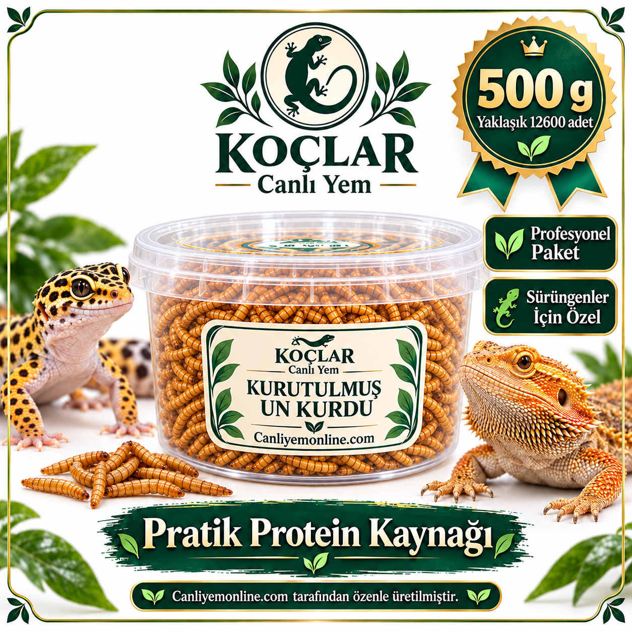 KOÇLAR Amfibiler İçin Kurutulmuş Yem |  500 Gr Yaklaşık 12600 Ad.