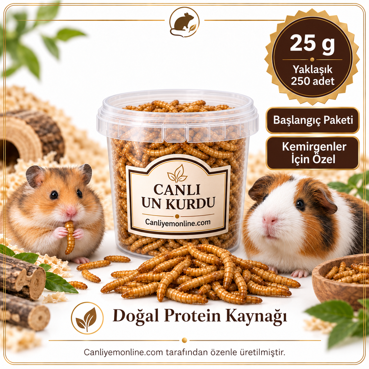 KOÇLAR Kemirgenler İçin Canlı Yem Un Kurdu 25 g - Yaklaşık 250 Adet