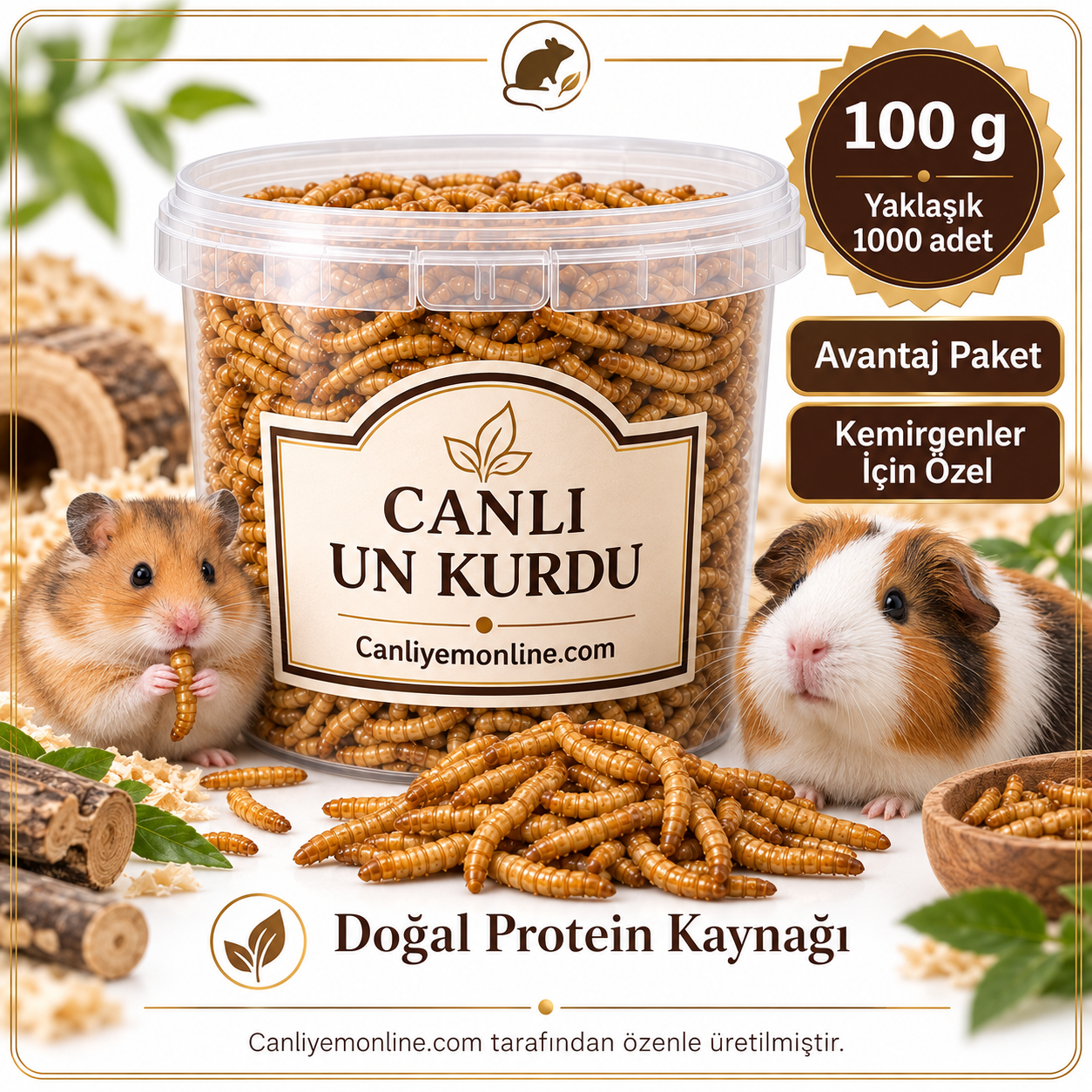 KOÇLAR Kemirgenler İçin Canlı Yem Un Kurdu 100 g - Yaklaşık 1000 Adet