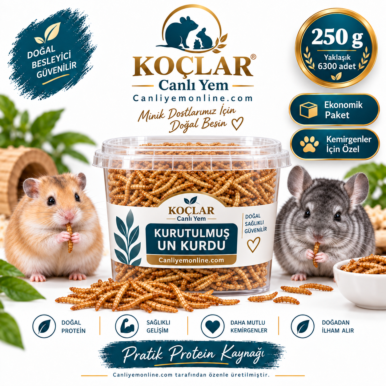 KOÇLAR Kemirgenler İçin Kurutulmuş Yem Un Kurdu 500 Gr - Yaklaşık 12600 Adet