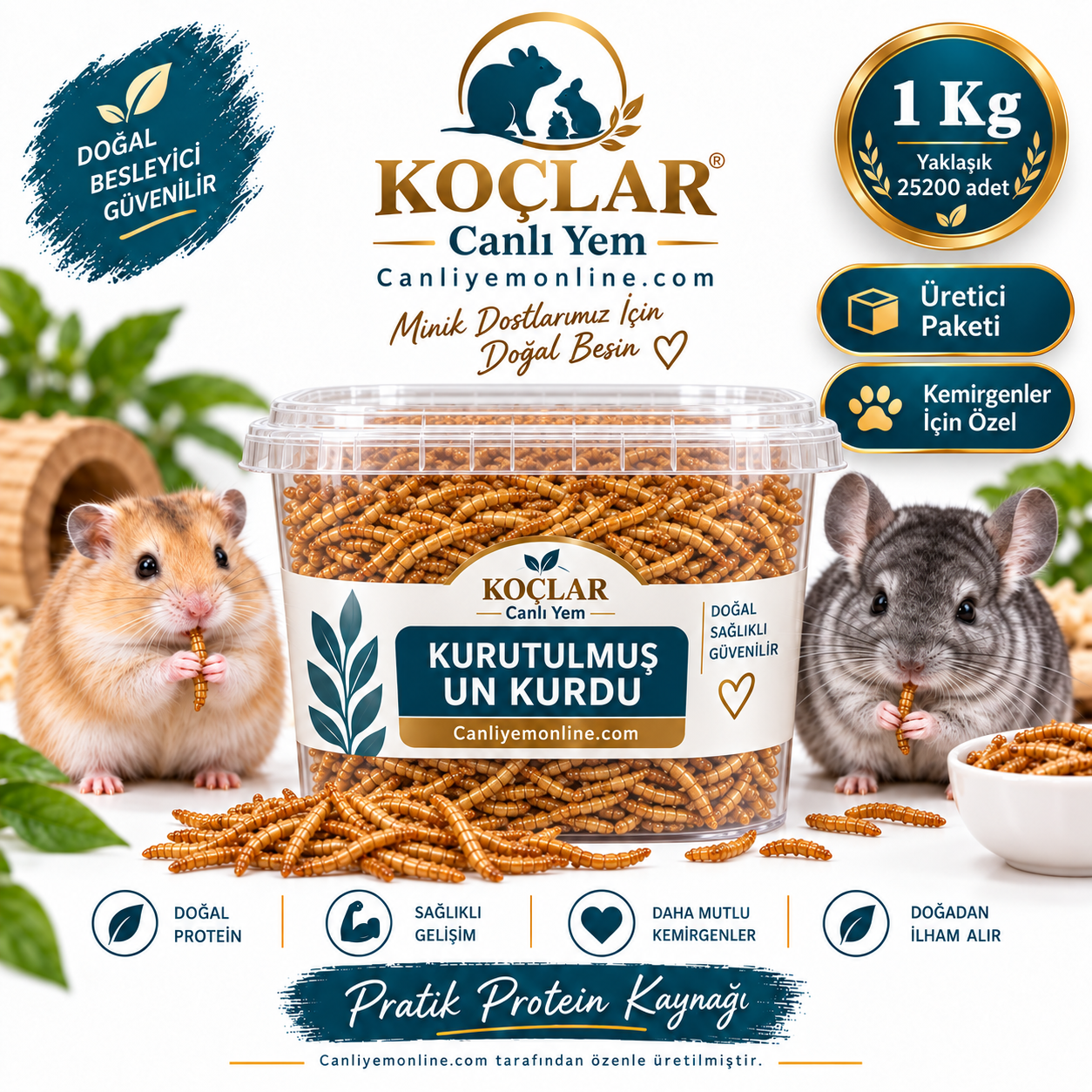KOÇLAR Kemirgenler İçin Kurutulmuş Yem Un Kurdu 1 Kg - Yaklaşık 25200 Adet
