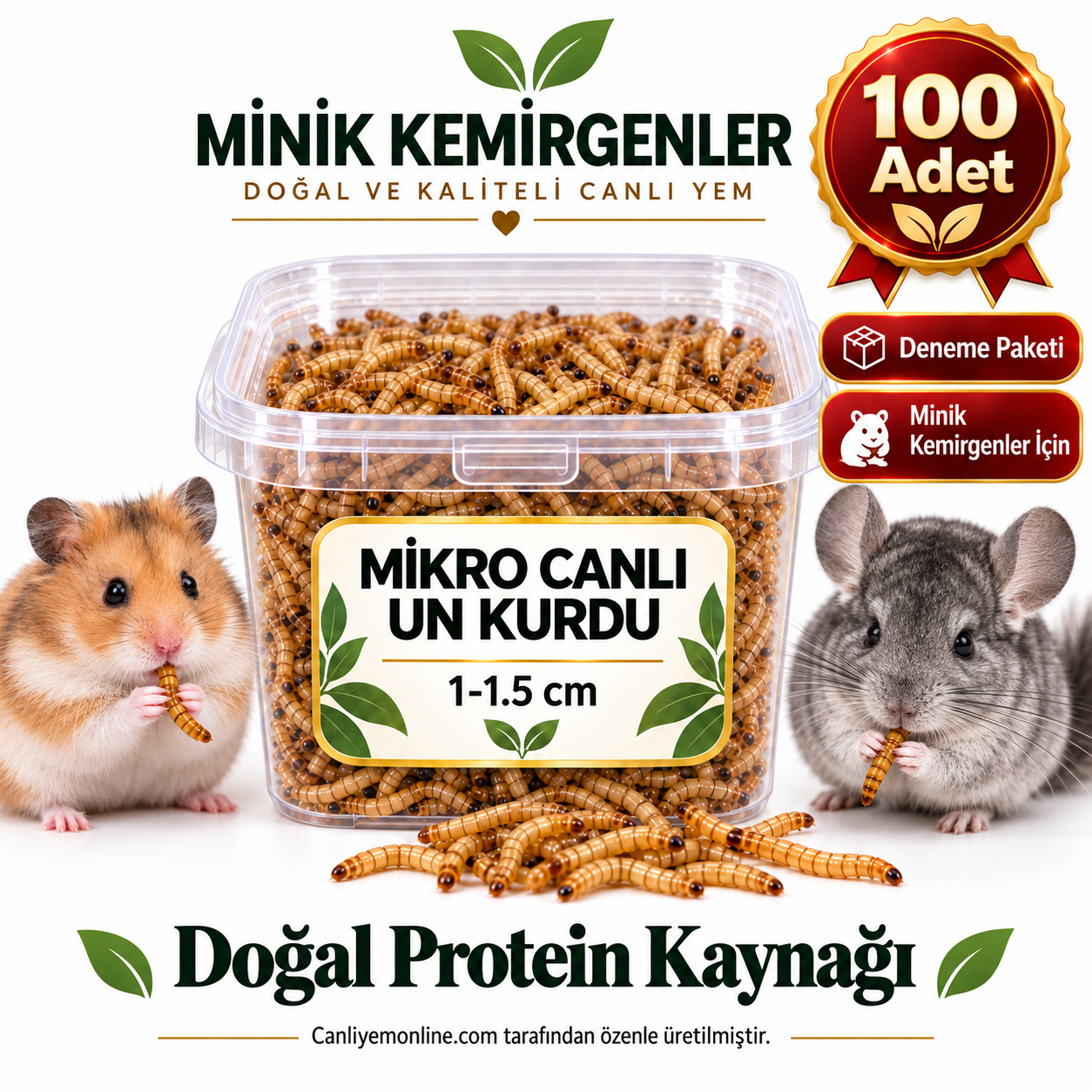 Minik Kemirgenler İçin Mikro Canlı Un Kurdu 1-1.5 cm | 100 Adet